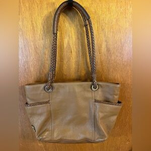 Tignanello Tan Leather Tote with Braided Handles